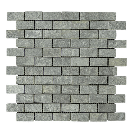 Ostrich Gray Slate Mosaic - 1" x 2" Brick Tumbled
