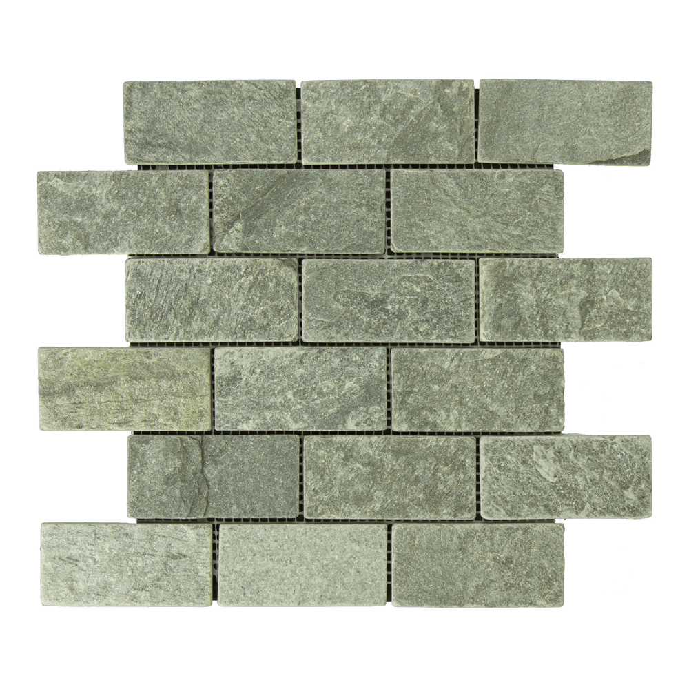 Ostrich Gray Slate Mosaic - 2" x 4" Brick Tumbled