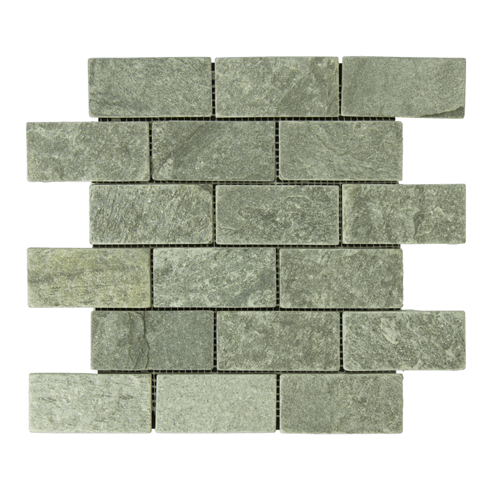 Ostrich Gray Slate Mosaic - 2" x 4" Brick Tumbled