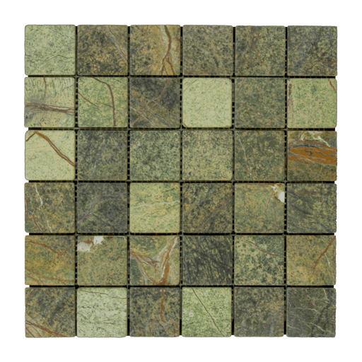 Rain Forest Green Marble Mosaic - 2" x 2" Tumbled