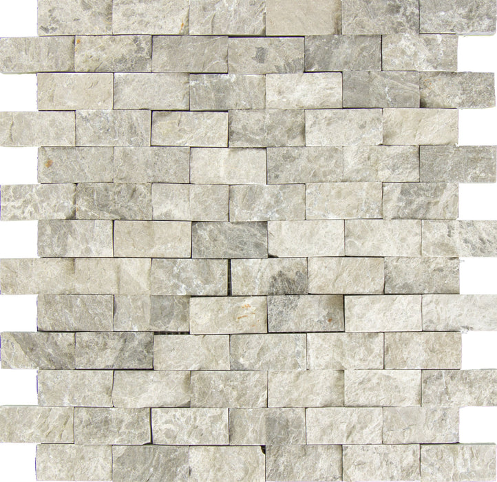 Tundra Gray Marble Mosaic - 1" x 2" Brick Split Face