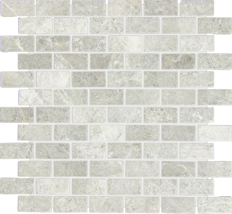 Tundra Gray Marble Mosaic - 1" x 2" Brick Tumbled