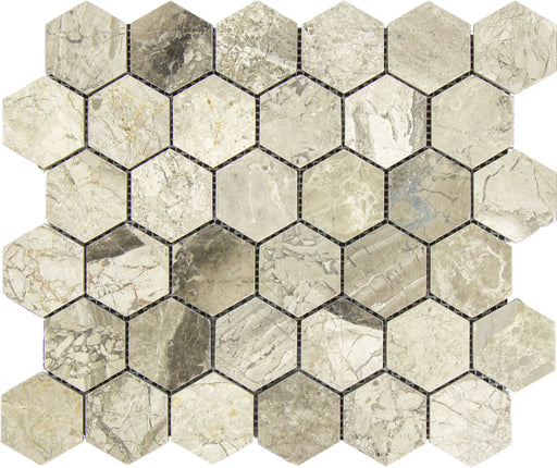 Tundra Gray Marble Mosaic - 2" Hexagon Honed