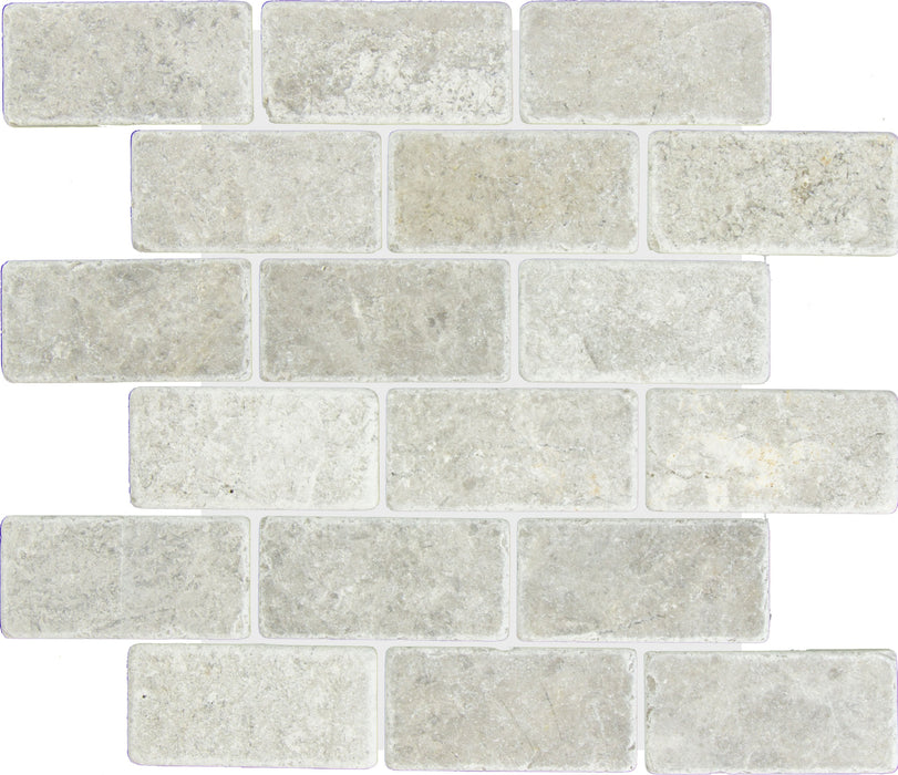 Tundra Gray Marble Mosaic - 2" x 4" Brick Tumbled