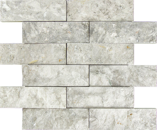 Tundra Gray Marble Mosaic - 2" x 6" Brick Split Face