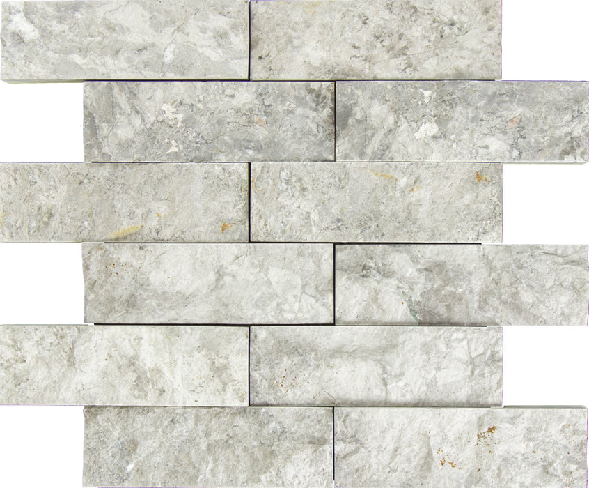 Tundra Gray Marble Mosaic - 2" x 6" Brick Split Face