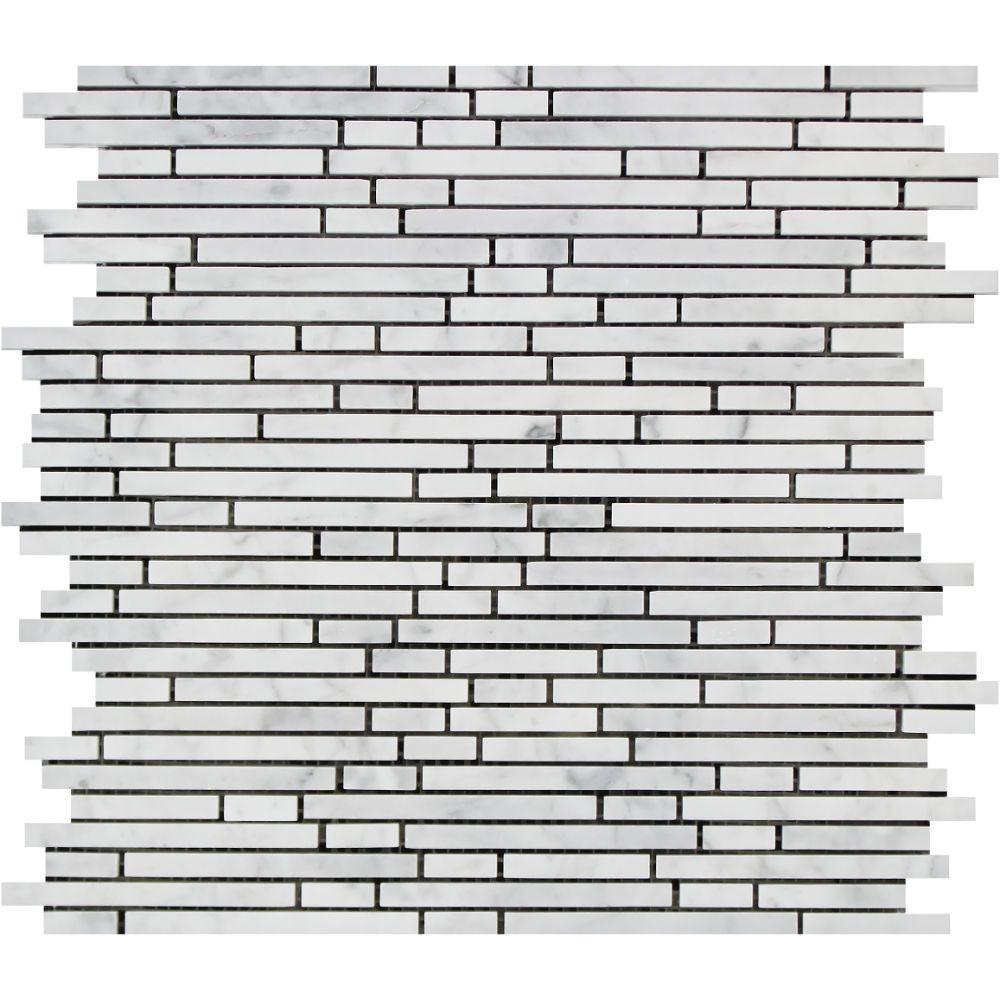 White Carrara Marble Mosaic - Bamboo Sticks Honed 